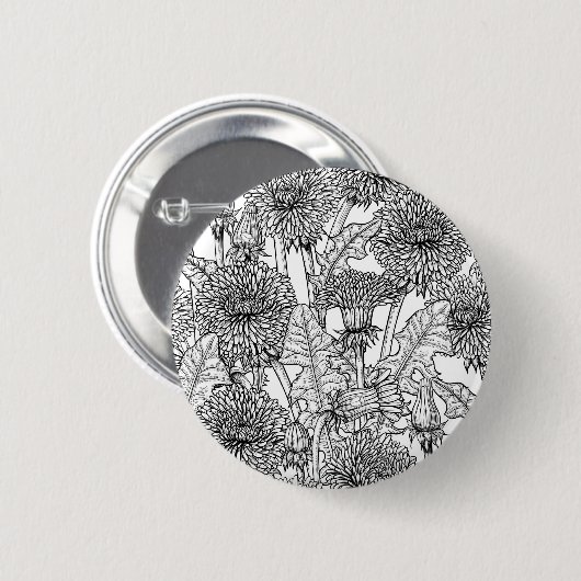 Dandelionen, zwart-wit ronde button 5,7 cm (Voorkant /achterkant)