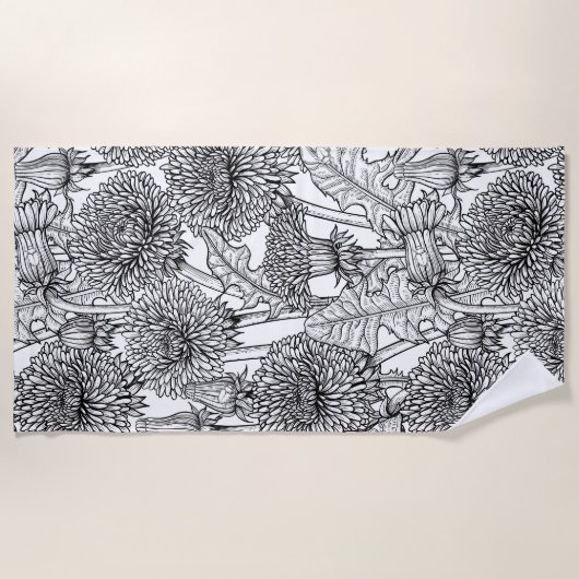 Dandelionen, zwart-wit strandlaken (Voorkant)