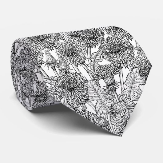 Dandelionen, zwart-wit stropdas (Opgerold)