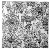 Dandelionen, zwart-wit tegeltje (Voorkant)