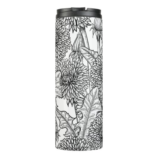 Dandelionen, zwart-wit thermosbeker (Achterkant)