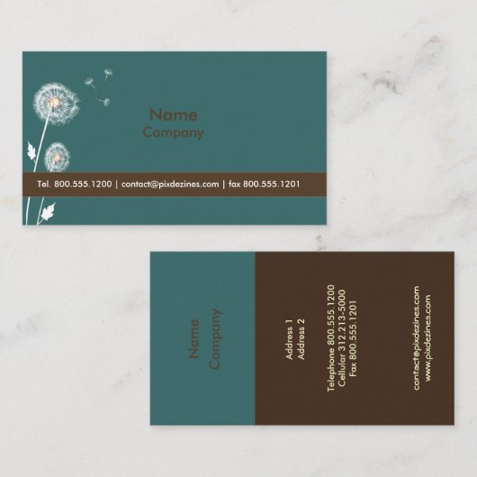 Dandelionprofielkaarten, donkerblauwgroen/bruin visitekaartje (Voorkant / Achterkant)