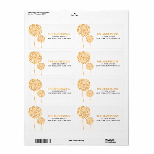 Dandelions Adresetiketten Etiket (Full Sheet)