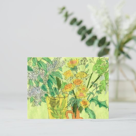 Dandelions Bird Cherry Summer Flowers Floral Art Briefkaart (Staand voorkant)