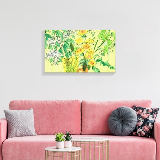 Dandelions Bird Cherry Summer Flowers Floral Art P Canvas Afdruk (Insitu (Woonkamer))