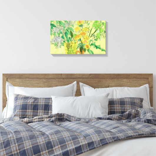 Dandelions Bird Cherry Summer Flowers Floral Art P Canvas Afdruk (Insitu (Slaapkamer))