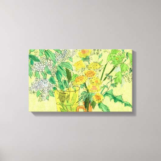 Dandelions Bird Cherry Summer Flowers Floral Art P Canvas Afdruk (Voorkant)