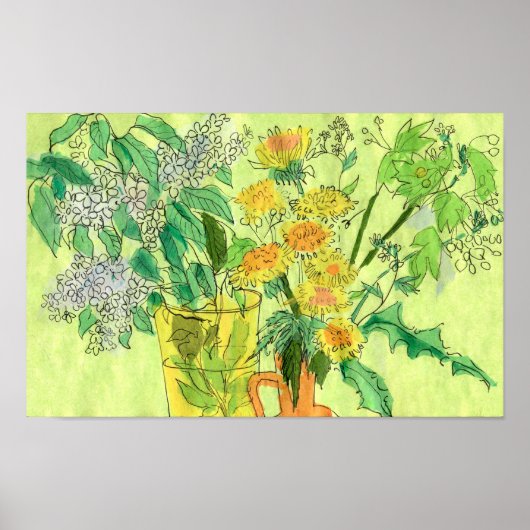 Dandelions Bird Cherry Summer Flowers Floral Art P Poster (Voorkant)