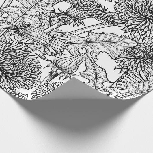 Dandelions, black and white cadeaupapier (Hoek)