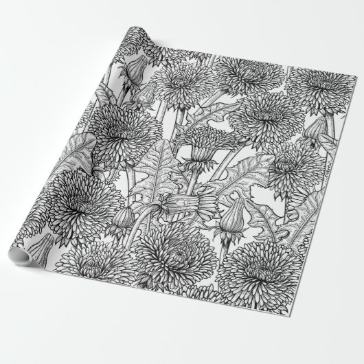 Dandelions, black and white cadeaupapier (Uitgerold)