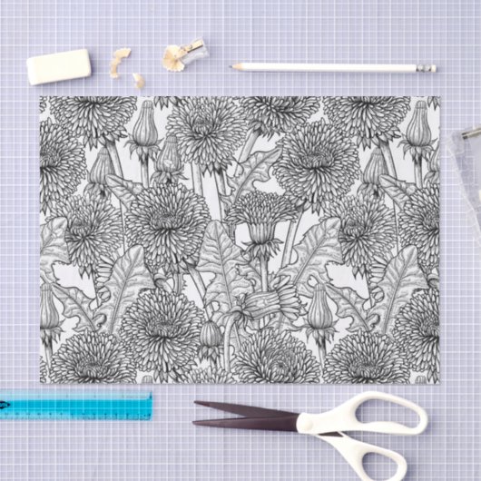 Dandelions, black and white tissuepapier (Craft)