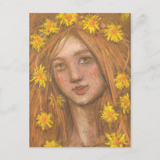 Dandelions Bloom, blauw meisje en bloemen schilder Briefkaart