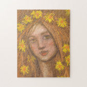 Dandelions Bloom, blauw meisje en bloemen schilder Legpuzzel (Verticaal)
