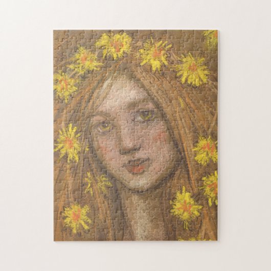 Dandelions Bloom, blauw meisje en bloemen schilder Legpuzzel (Verticaal)