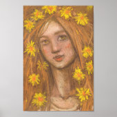Dandelions Bloom, blauw meisje en bloemen schilder Poster (Voorkant)