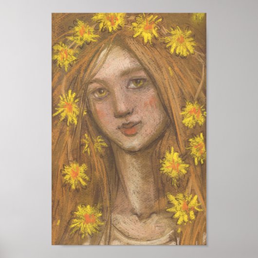 Dandelions Bloom, blauw meisje en bloemen schilder Poster (Voorkant)
