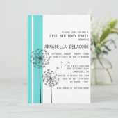 Dandelions Blue Modern Birthday Invitation Kaart (Staand voorkant)