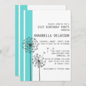 Dandelions Blue Modern Birthday Invitation Kaart (Voorkant / Achterkant)