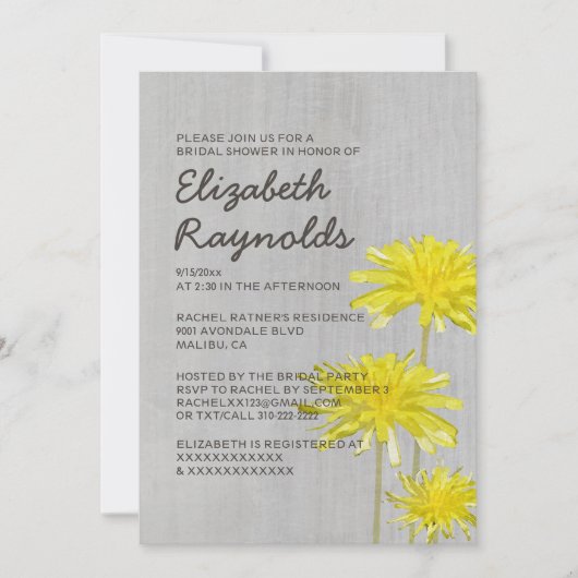  Dandelions Bridal Shower Invitations Kaart (Voorkant)