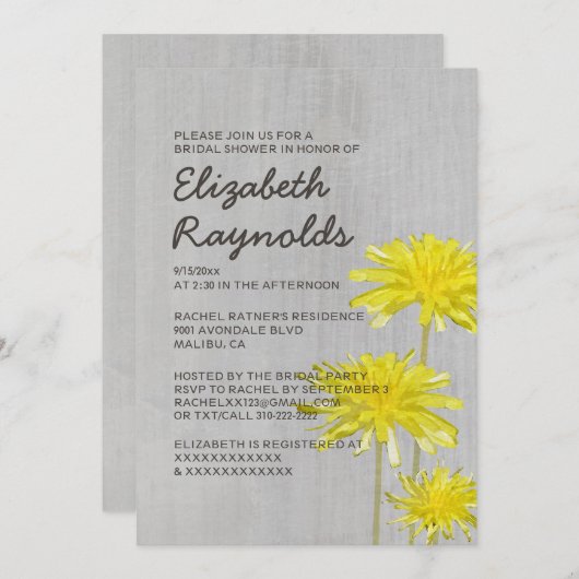 Dandelions Bridal Shower Invitations Kaart (Voorkant / Achterkant)