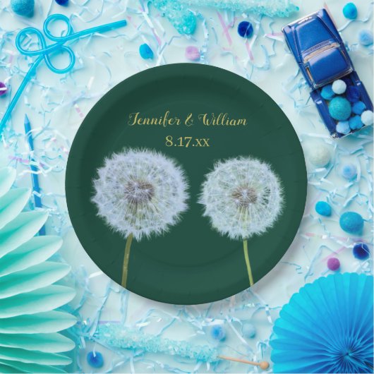 Dandelions, Dandelion Clocks Groen, op maat gemaak Papieren Bordje (Feest)