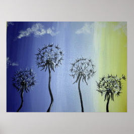 Dandelions en hemel poster