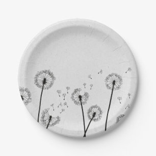 Dandelions Flowers Pappus Spores Gray Papieren Bordje