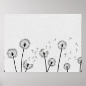 Dandelions Flowers Pappus Spores Gray Poster (Voorkant)