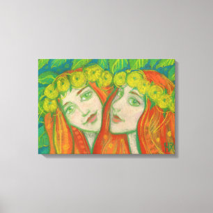 Dandelions, Ginger Girls Fantasy Pastel Painting Canvas Afdruk