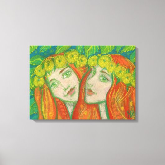 Dandelions, Ginger Girls Fantasy Pastel Painting Canvas Afdruk (Voorkant)