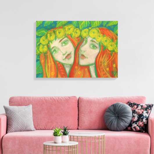 Dandelions, Ginger Girls Fantasy Pastel Painting Canvas Afdruk (Insitu (Woonkamer))