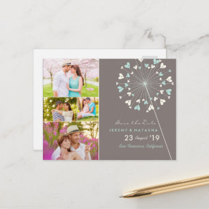 Dandelions Love Heart 4 Multi Photo Save Date Aankondigingskaart