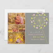 Dandelions Love Heart 4 Multi Photo Save Date Aankondigingskaart (Voorkant / Achterkant)