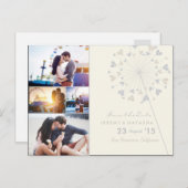 Dandelions Love Heart 4 Multi Photo Save Date Aankondigingskaart (Voorkant / Achterkant)