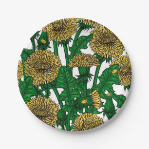 Dandelions on white papieren bordje