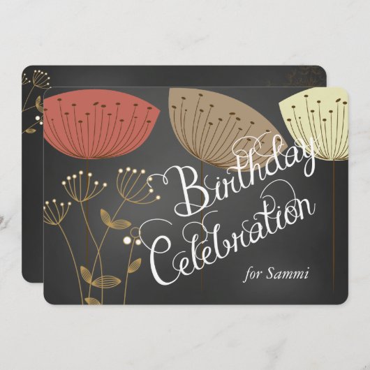 Dandelions op Black Chalkboard Birthday Invite Kaart (Voorkant / Achterkant)