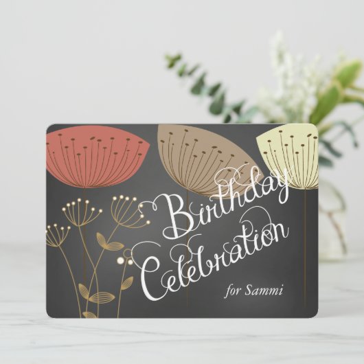 Dandelions op Black Chalkboard Birthday Invite Kaart (Staand voorkant)