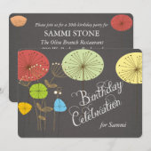 Dandelions op Charcoal Linen Birthday Invite Kaart (Voorkant / Achterkant)