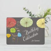 Dandelions op Charcoal Linen Birthday Invite Kaart (Staand voorkant)