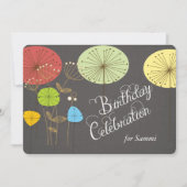 Dandelions op Charcoal Linen Birthday Invite Kaart (Voorkant)