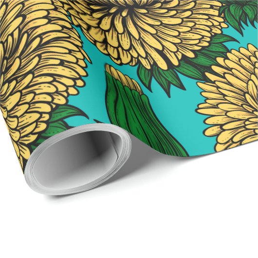 Dandelions op turquoise cadeaupapier (Rol Hoek)