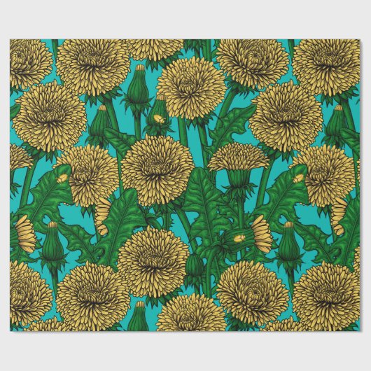 Dandelions op turquoise cadeaupapier (Vlak)