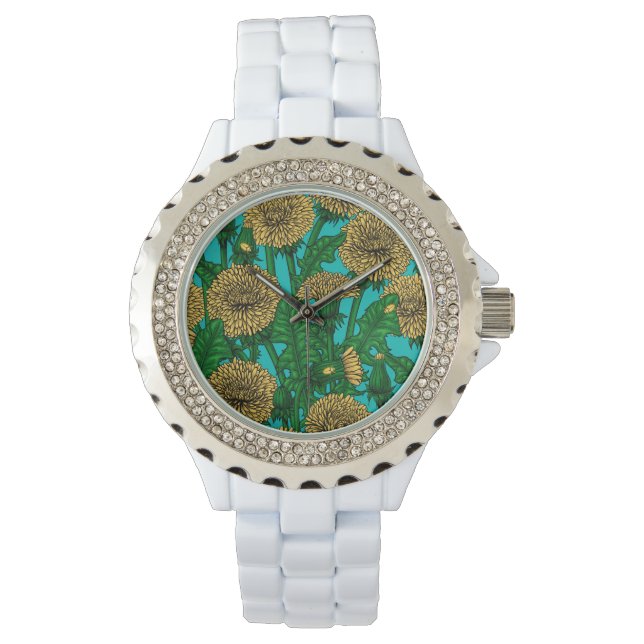 Dandelions op turquoise horloge (Voorkant)
