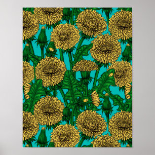 Dandelions op turquoise poster