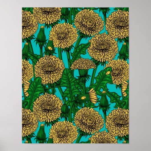 Dandelions op turquoise poster (Voorkant)