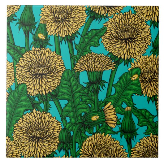 Dandelions op turquoise tegeltje (Voorkant)
