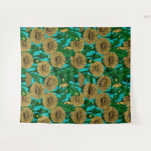 Dandelions op turquoise wandkleed (Voorkant (horizontaal))