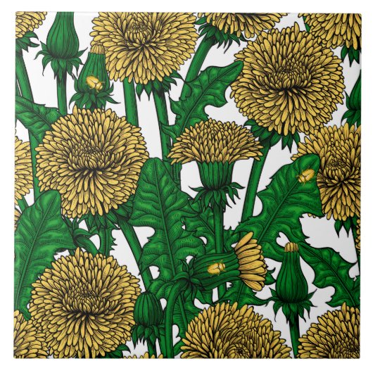 Dandelions op wit tegeltje (Voorkant)