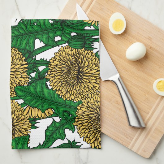 Dandelions op wit theedoek (Quarter Fold)