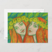 "Dandelions" pastelschilderij roodhaimeisje Briefkaart (Voorkant / Achterkant)